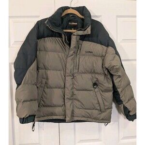 L.L. Bean Mens Jacket Coat Goose Down Vintage Sz Medium Tan and Black Gorpcore